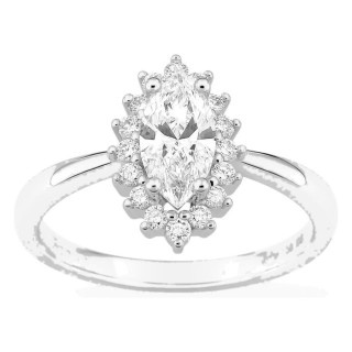 Anel em ouro branco 18K com diamantes criados 2,03 ct e centro lapidação marquise 1,50 ct