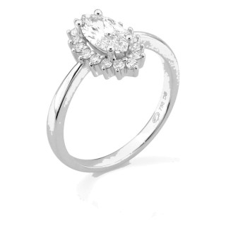 Anillo de oro blanco 18K con diamantes creados 2,03 ct y centro talla marquesa 1,50 ct