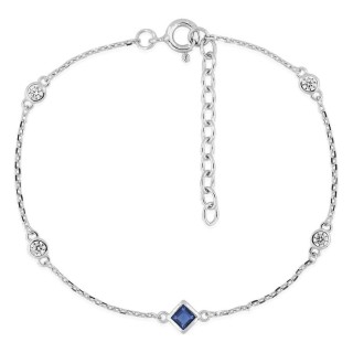 Pulsera de plata de ley 925 rodiada con circonitas blancas y azul