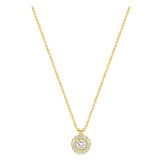 Collar de oro amarillo 9K con colgante redondo de 7 mm y diamantes creados 0,30 ct