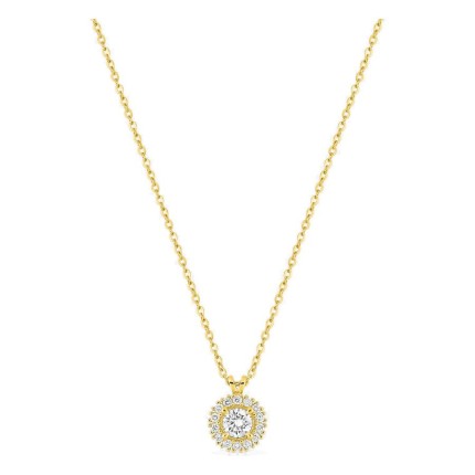 Collar de oro amarillo 9K con colgante redondo de 7 mm y diamantes creados 0,30 ct