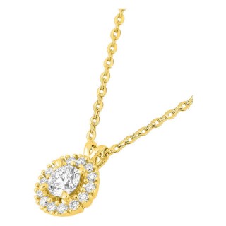 Colar em ouro amarelo 9K com pendente redondo de 7 mm e diamantes criados 0,30 ct