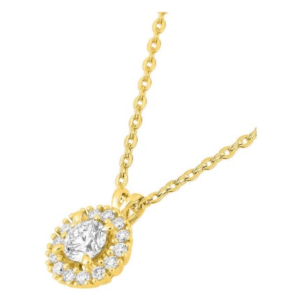 Collar de oro amarillo 9K con colgante redondo de 7 mm y diamantes creados 0,30 ct