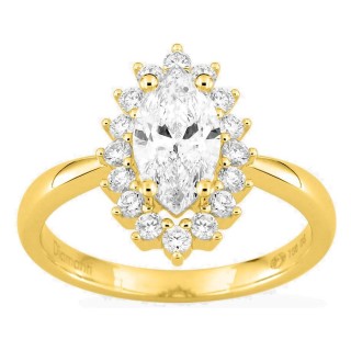Anillo de oro amarillo 18K con diamantes creados 2,03 ct y centro talla marquesa 1,50 ct