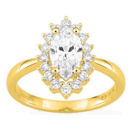 Anel em ouro amarelo 18K com diamantes criados 2,03 ct e centro lapidação marquise 1,50 ct