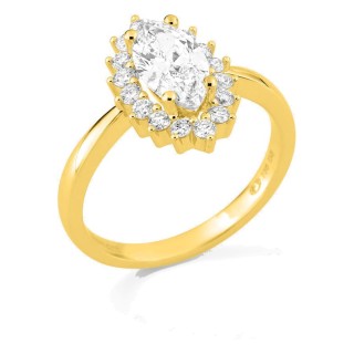 Anillo de oro amarillo 18K con diamantes creados 2,03 ct y centro talla marquesa 1,50 ct