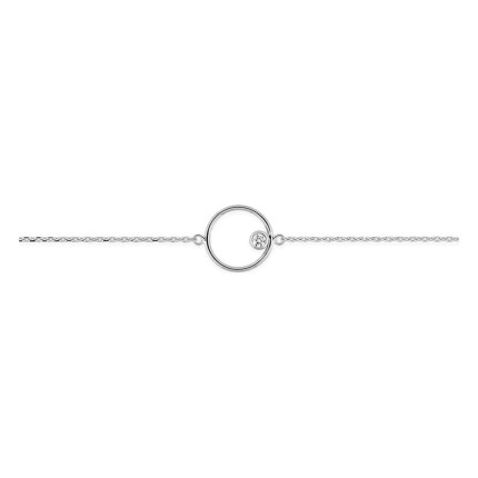 Pulseira em prata de lei 925 ródiada com motivo redondo vazado e zircónia