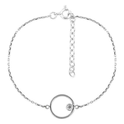 Pulseira em prata de lei 925 ródiada com motivo redondo vazado e zircónia