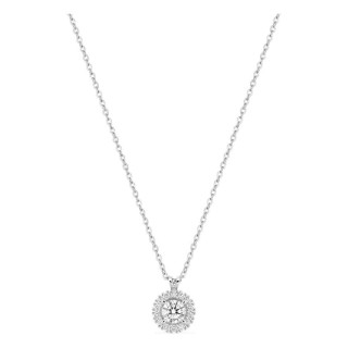 Colar em ouro branco 9K com pendente redondo de 7 mm e diamantes criados 0,35 ct