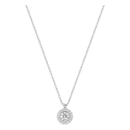 Colar em ouro branco 9K com pendente redondo de 7 mm e diamantes criados 0,35 ct