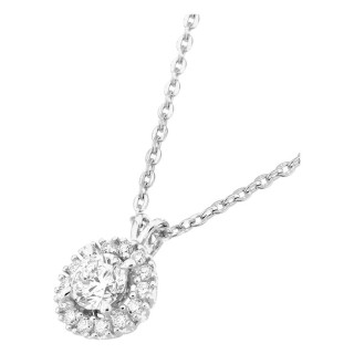 Collar de oro blanco 9K con colgante redondo de 7 mm y diamantes creados 0,35 ct