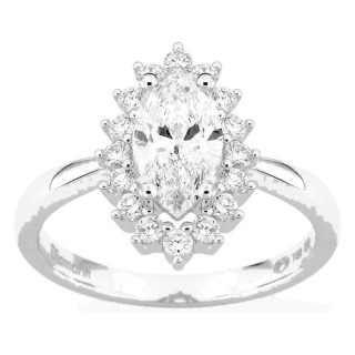 Anel em ouro branco 18K com diamantes criados 2,03 ct e centro lapidação marquise 1,50 ct