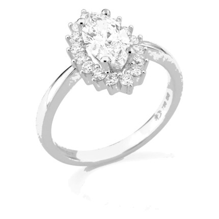 Anillo de oro blanco 18K con diamantes creados 2,03 ct y centro talla marquesa 1,50 ct