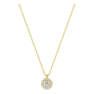 Colar em ouro amarelo 9K com pendente redondo de 7 mm e diamantes criados 0,35 ct