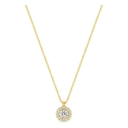 Colar em ouro amarelo 9K com pendente redondo de 7 mm e diamantes criados 0,35 ct