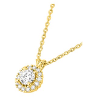 Colar em ouro amarelo 9K com pendente redondo de 7 mm e diamantes criados 0,35 ct