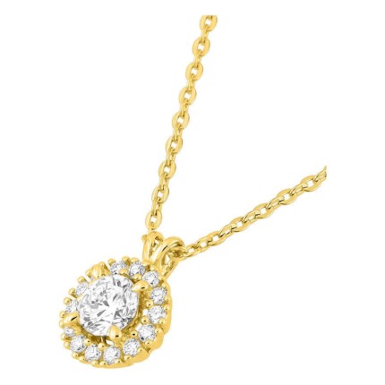 Colar em ouro amarelo 9K com pendente redondo de 7 mm e diamantes criados 0,35 ct