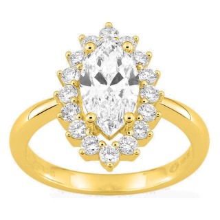 Anillo de oro amarillo 18K con diamantes creados 2,03 ct y centro talla marquesa 1,50 ct