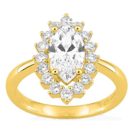 Anillo de oro amarillo 18K con diamantes creados 2,03 ct y centro talla marquesa 1,50 ct