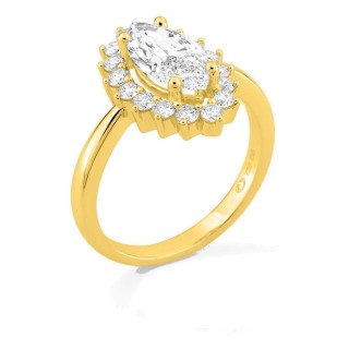 Anillo de oro amarillo 18K con diamantes creados 2,03 ct y centro talla marquesa 1,50 ct
