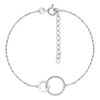 Pulseira em prata de lei 925 ródiada com corrente forçada e duplos círculos estriados