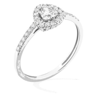 Anel em ouro branco 9K com diamantes criados 0,39 ct e centro de lapidação trillion 0,20 ct em halo