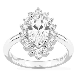 Anillo de oro blanco 18K con diamantes creados 2,03 ct y centro talla marquesa 1,50 ct
