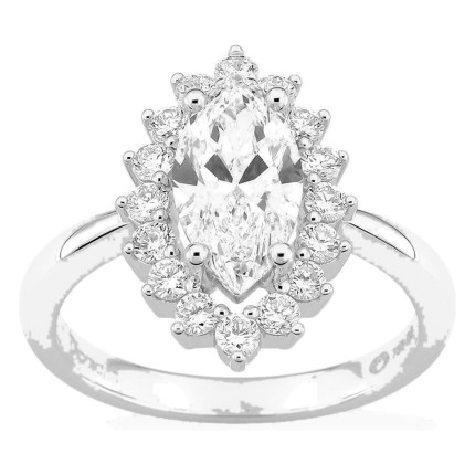 Anel em ouro branco 18K com diamantes criados 2,03 ct e centro lapidação marquise 1,50 ct