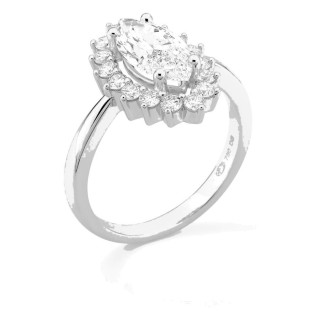 Anel em ouro branco 18K com diamantes criados 2,03 ct e centro lapidação marquise 1,50 ct