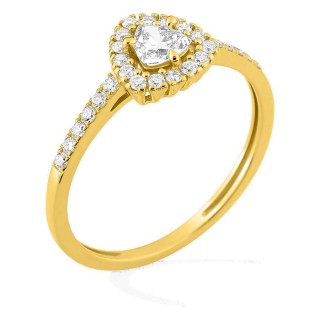 Anel em ouro amarelo 9K com diamantes criados 0,39 ct e centro de lapidação trillion 0,20 ct em halo