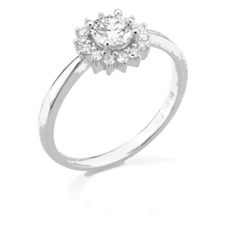 Anel em ouro branco 18K com diamantes criados 0,68 ct e centro de 0,50 ct em halo