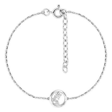 Pulsera de plata de ley 925 rodiada con aro central y circonitas