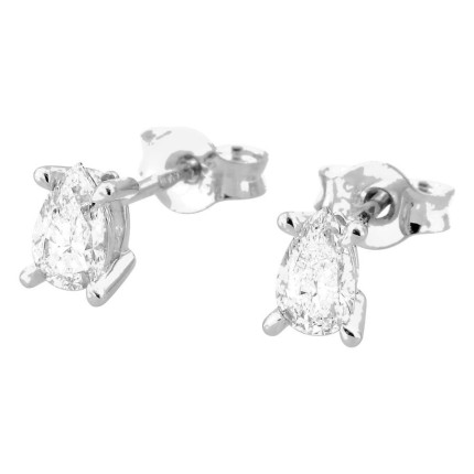 Pendientes de botón de oro blanco 9K con diamantes creados de talla pera 0,38 ct