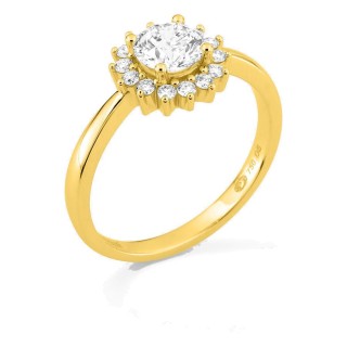 Anel em ouro amarelo 18K com diamantes criados 0,91 ct e centro de 0,70 ct em halo