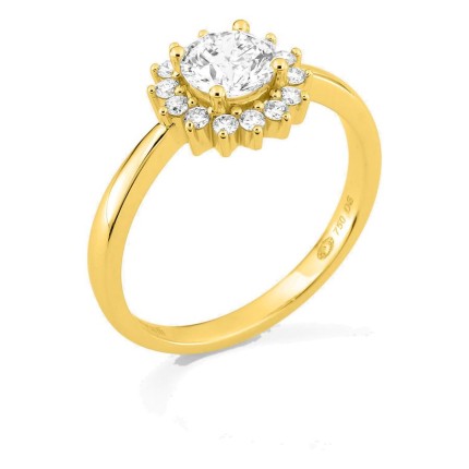 Anel em ouro amarelo 18K com diamantes criados 0,91 ct e centro de 0,70 ct em halo