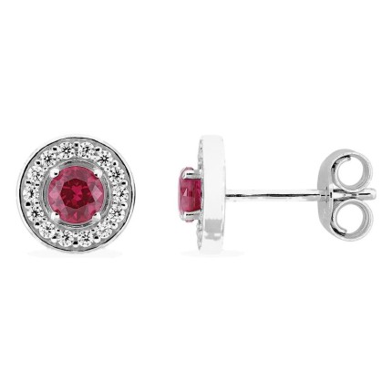 Pendientes de plata de ley 925 rodiada con circonita roja acompañada