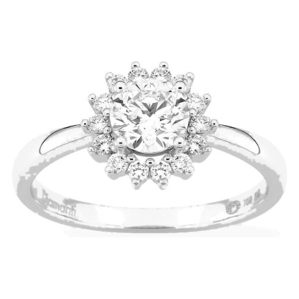 Anel em ouro branco 18K com diamantes criados 0,91 ct e centro de 0,70 ct em halo