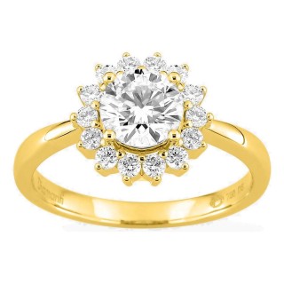 Anillo de oro amarillo 18K con diamantes creados 1,31 ct y centro de 1,00 ct en halo