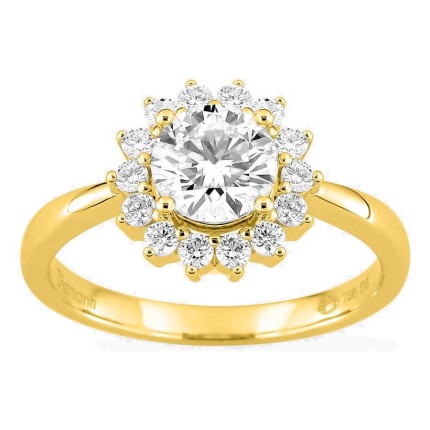 Anel em ouro amarelo 18K com diamantes criados 1,31 ct e centro de 1,00 ct em halo