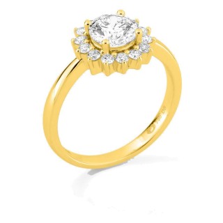 Anel em ouro amarelo 18K com diamantes criados 1,31 ct e centro de 1,00 ct em halo