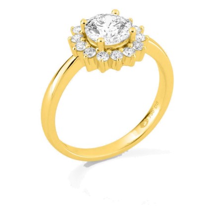 Anillo de oro amarillo 18K con diamantes creados 1,31 ct y centro de 1,00 ct en halo