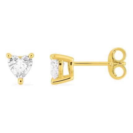 Brincos de pressão em ouro amarelo 9K com diamantes criados em forma de coração 0,38 ct