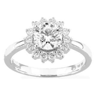 Anillo de oro blanco 18K con diamantes creados 1,31 ct y centro de 1,00 ct en halo