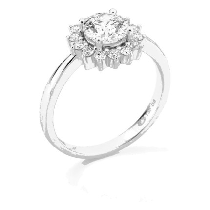 Anillo de oro blanco 18K con diamantes creados 1,31 ct y centro de 1,00 ct en halo