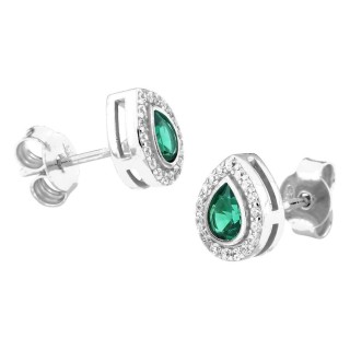 Pendientes de botón en forma de gota de plata de ley 925 rodiada con circonita verde