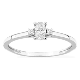 Anillo solitario de oro blanco 9K con diamante acompañado 0,22 ct