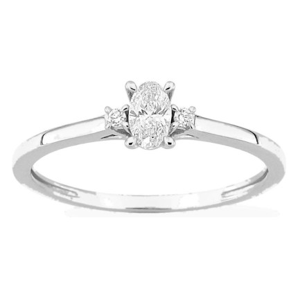 Anel solitário em ouro branco 9K com diamante acompanhado 0,22 ct