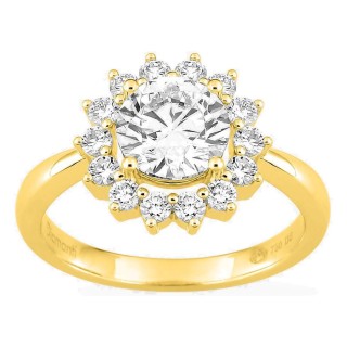 Anel em ouro amarelo 18K com diamantes criados 1,96 ct e centro de 1,50 ct em halo