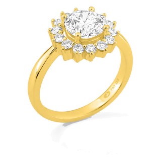 Anillo de oro amarillo 18K con diamantes creados 1,96 ct y centro de 1,50 ct en halo