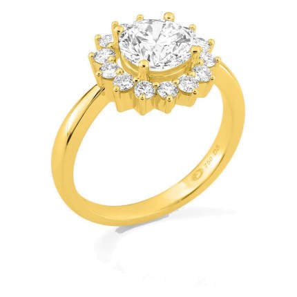 Anel em ouro amarelo 18K com diamantes criados 1,96 ct e centro de 1,50 ct em halo